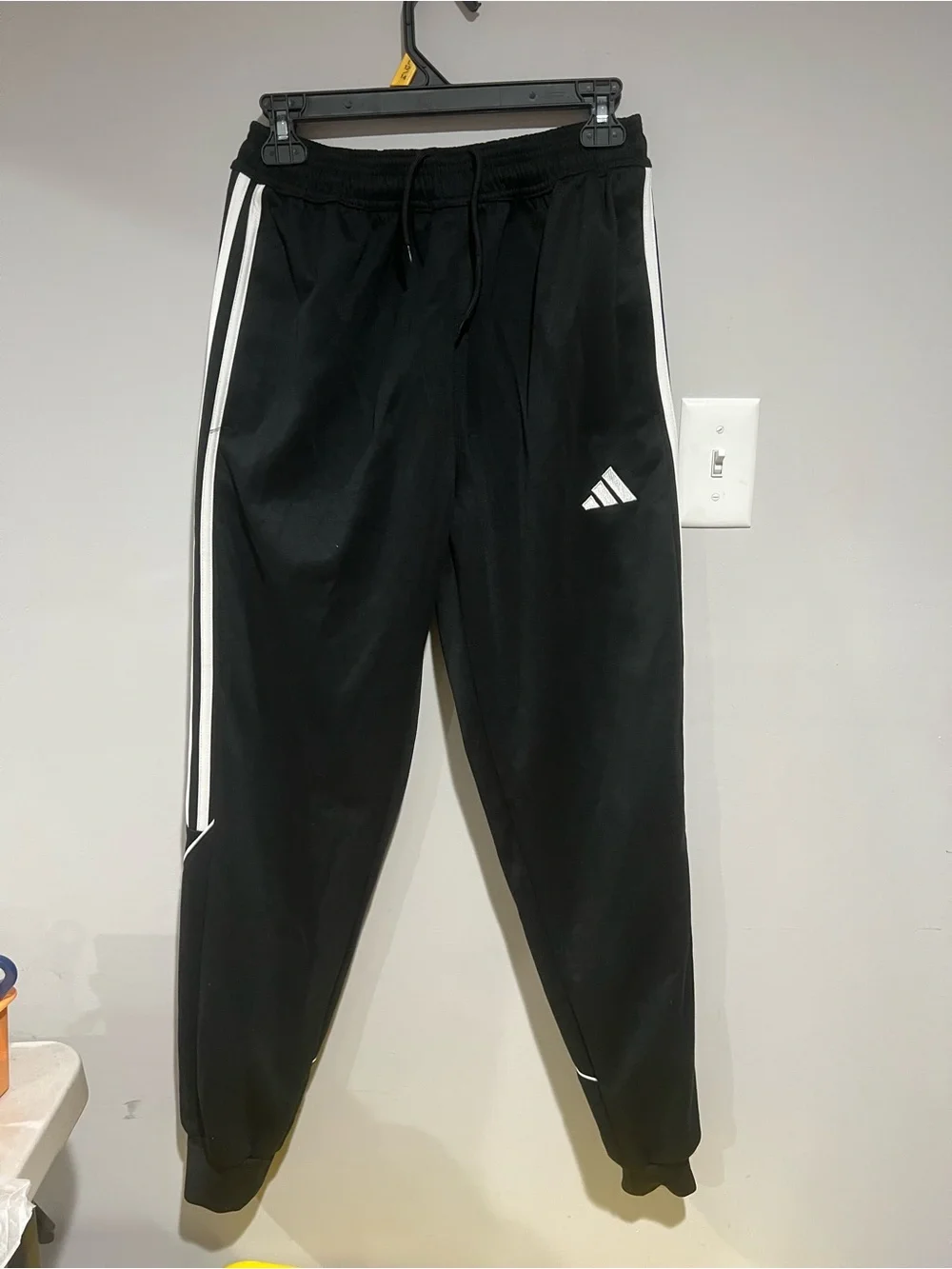Adidas men’s Black Track Pants with White Stripes Size: M